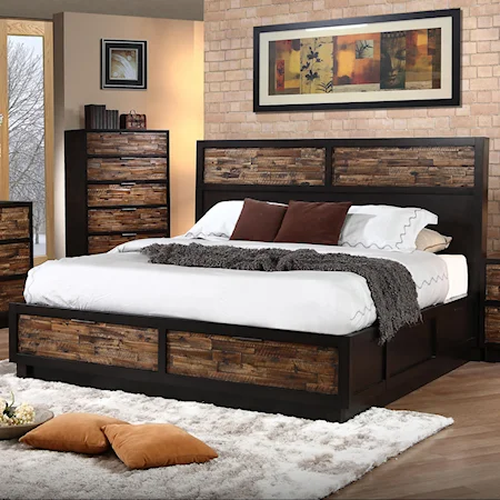 California King Low Profile Bed with Footboard Storage