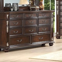 Traditional Triple Dresser with Felt-Lined Top Drawers