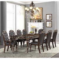 Traditional 9-Piece Dining Table and Chair Set with Button Tufting