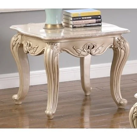 Traditional End Table with Marble Top