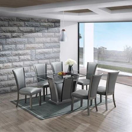 Contemporary 7-Piece Table and Chair Set with Glass Table Top