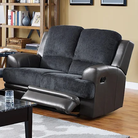 Casual Reclining Loveseat with Leather Match Flared Arms