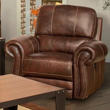 Traditional Glider Recliner with Panel Rolled Arms and Nailhead Trim