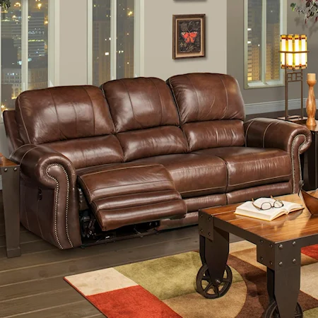 Traditional Power Reclining Sofa with Full Chaise Cushion