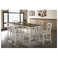 Farmhouse 7-Piece Counter Table and Chair Set with Upholstered Seats