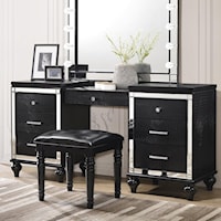 7-Drawer Vanity Desk with Mirrored Trim