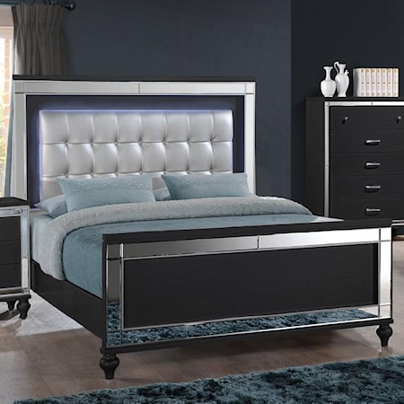Twin Bed with Tufted Upholstered Headboard and LED Lighting