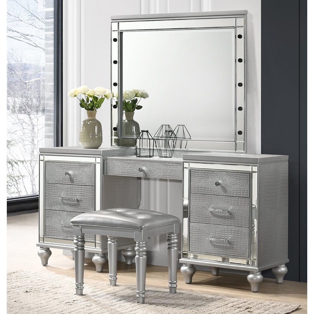 New Classic Furniture Valerie Vanity, Mirror, and Stool Set