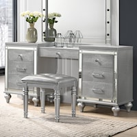 7-Drawer Vanity Desk with Mirrored Trim