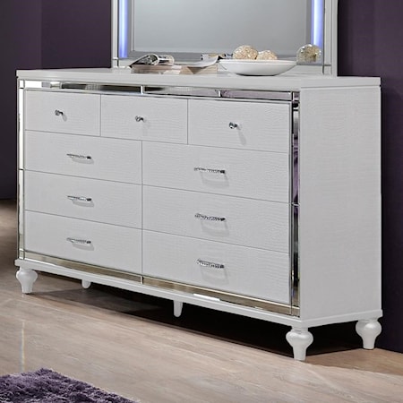 Nine Drawer Dresser with Turned Feet