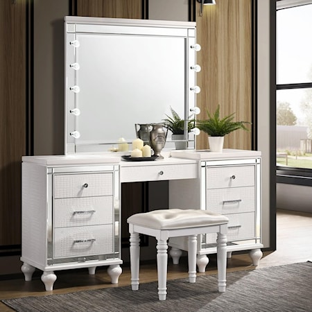 Vanity, Mirror, and Stool Set