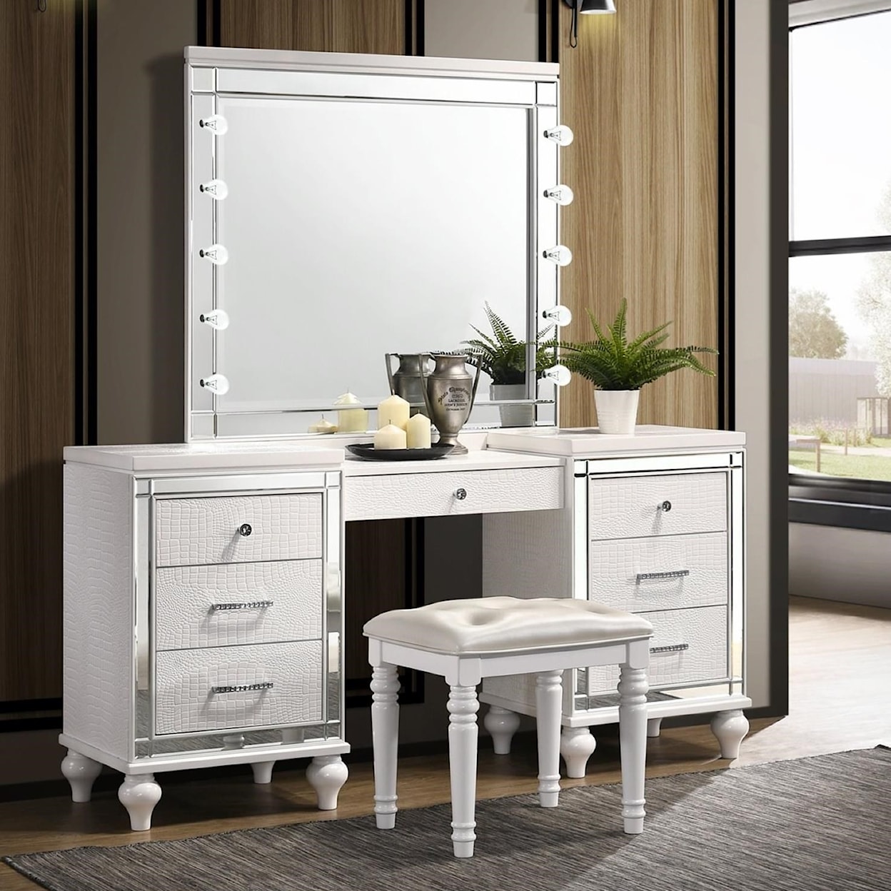 New Classic Furniture Valerie Vanity, Mirror, and Stool Set