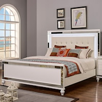California King Bed with Tufted Upholstered Headboard and LED Lighting