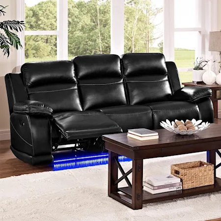 Casual Power Reclining Sofa with Power Headrest and Lighted Base