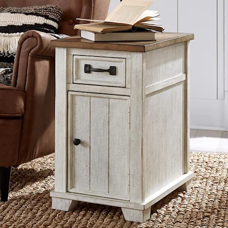 Farmhouse Chairside Cabinet Table with Storage and Outlets