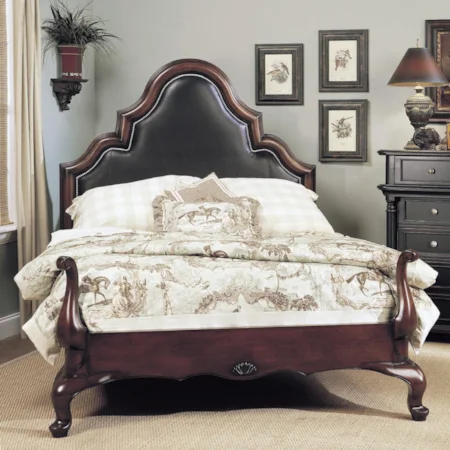 Emma Carved Wood Bed with Upholstered Headboard
