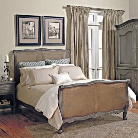 Louis XV Wood Bed with Cane Accents