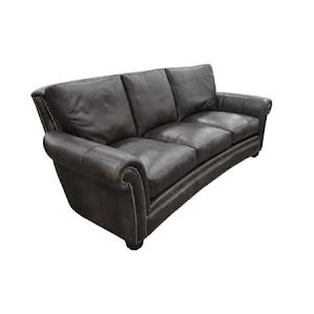 Rolled Arm Leather Sofa with Nailhead Trim