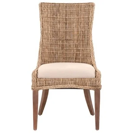 Greco Woven Wicker Dining Chair with Upholstered Seat