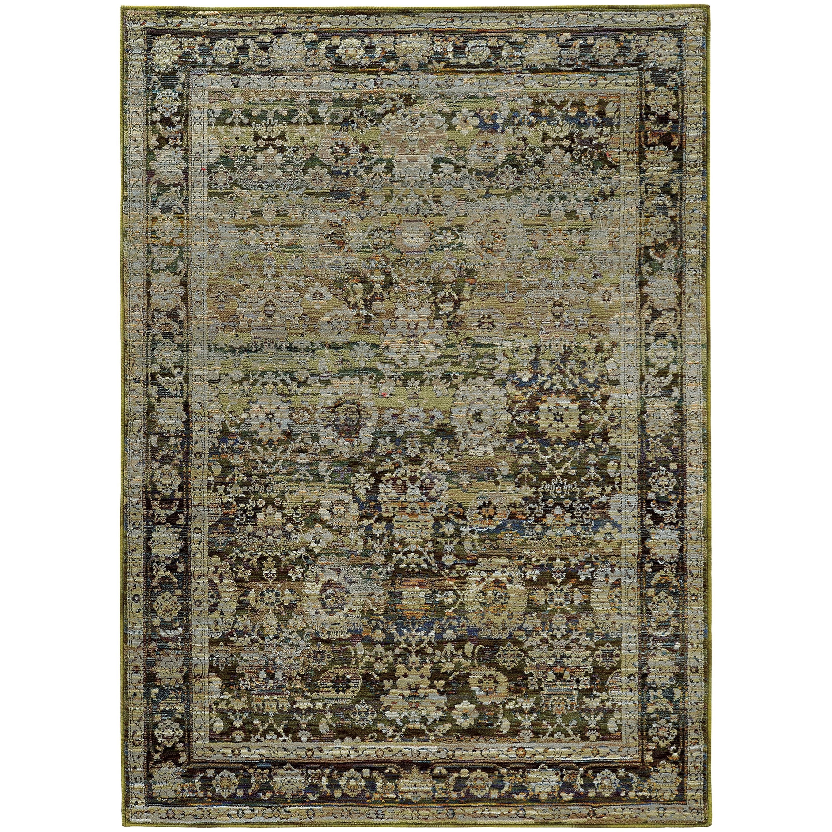 5' 3" X  7' 3" Casual Green/ Brown Rectangle