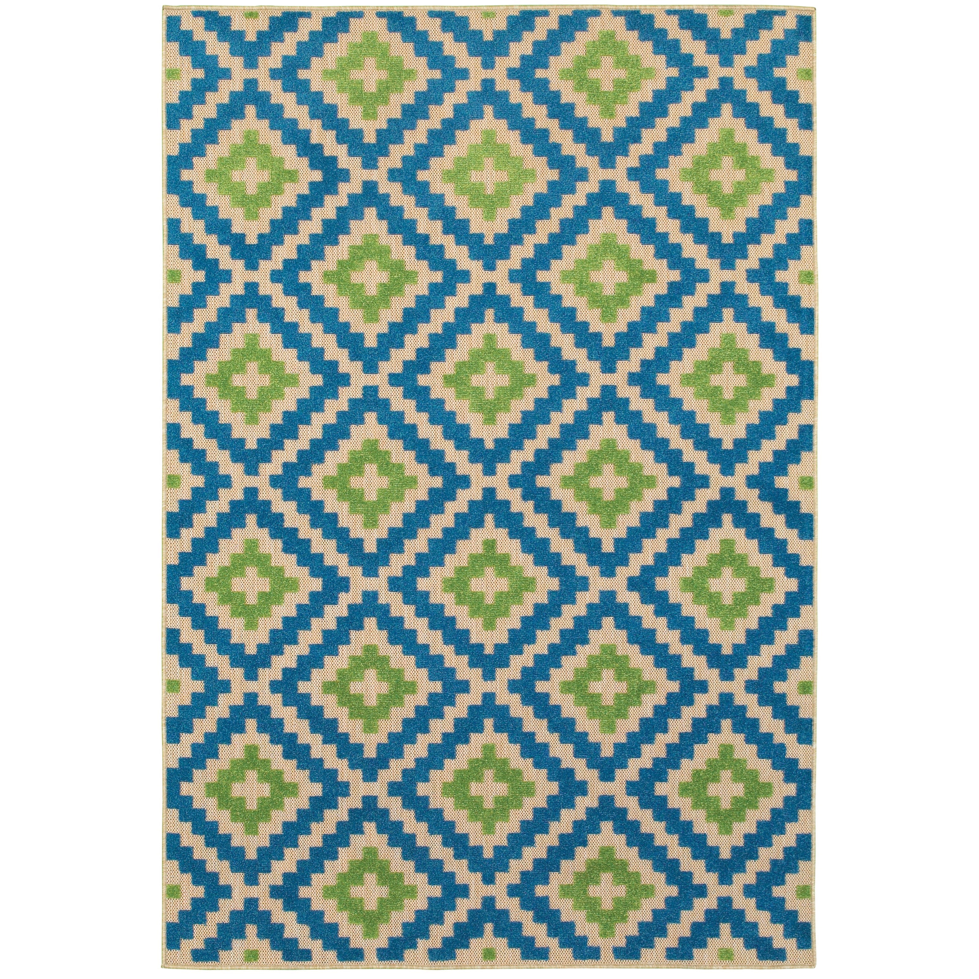 Oriental Weavers Cayman 3'10" X  5' 5" Outdoor Sand/ Blue Rectangle