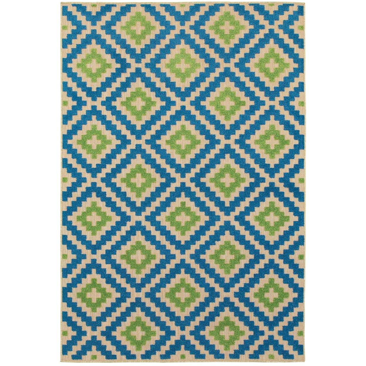 Oriental Weavers Cayman 3'10" X  5' 5" Outdoor Sand/ Blue Rectangle