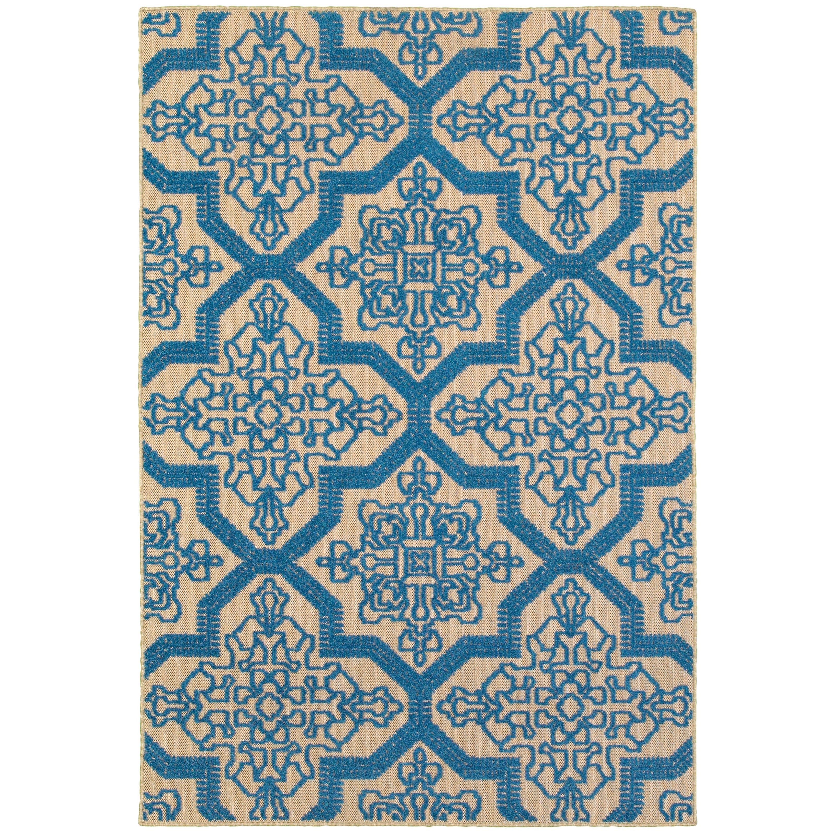 Oriental Weavers Cayman 3'10" X  5' 5" Outdoor Sand/ Blue Rectangle