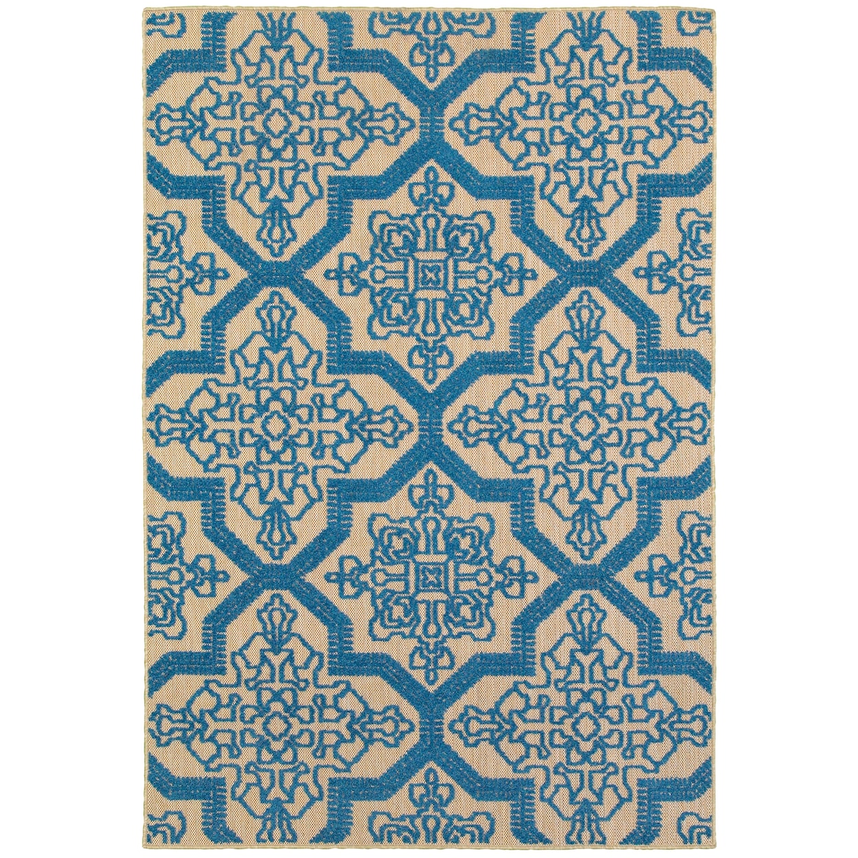 Oriental Weavers Cayman 3'10" X  5' 5" Outdoor Sand/ Blue Rectangle