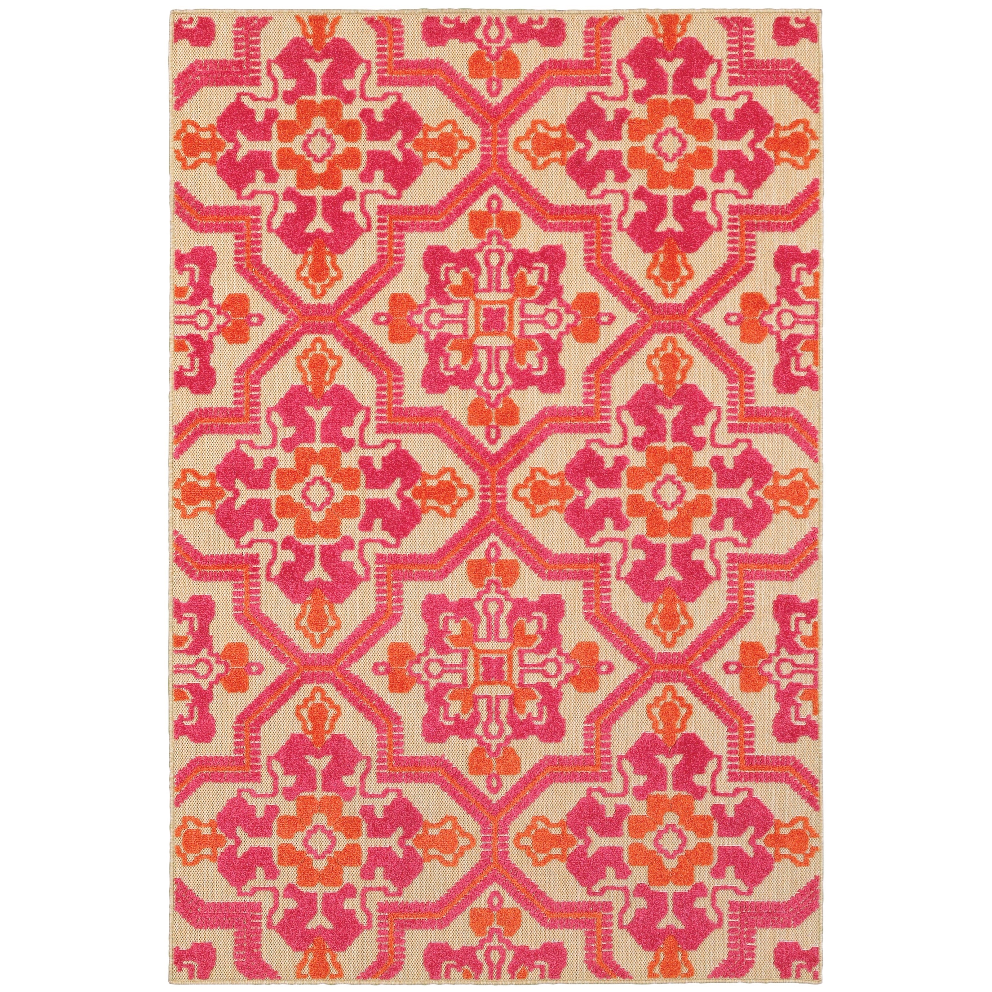 Oriental Weavers Cayman 7'10" X 10'10" Outdoor Sand/ Pink Rectangle