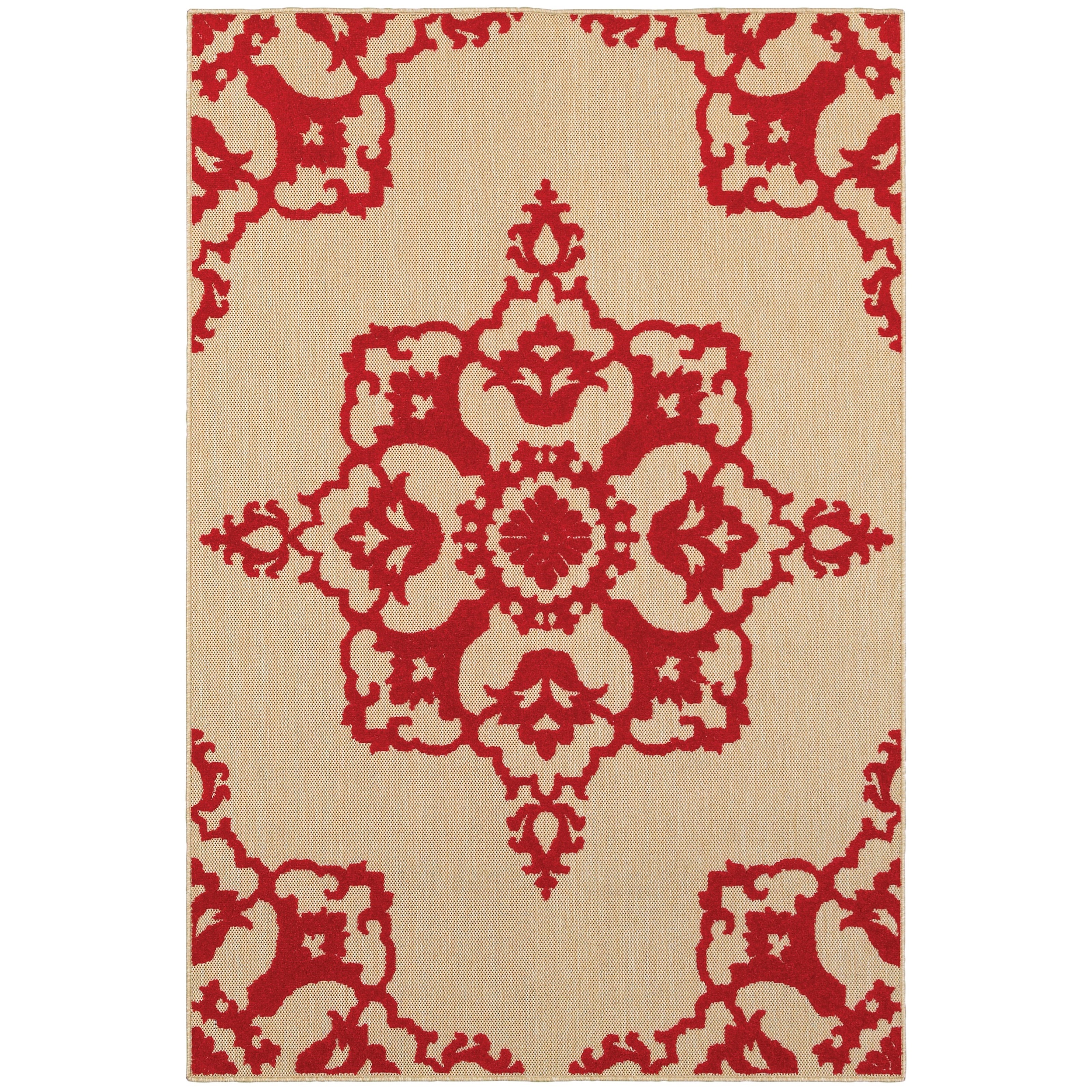 Oriental Weavers Cayman 7'10" X 10'10" Outdoor Sand/ Red Rectangle R