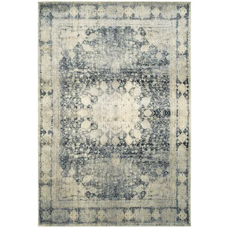 6' 7" X  9' 6" Traditional Ivory/ Blue Rectangle Rug