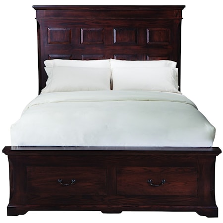 Traditional King Size Panel Bed with Footboard Storage
