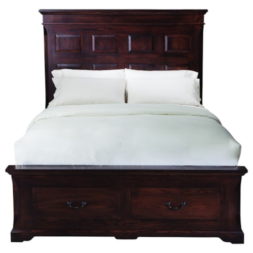 Traditional King Size Panel Bed with Footboard Storage