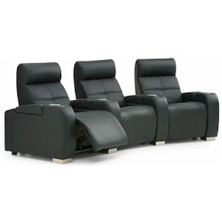 Contemporary 3-Person Power Theater Seating with Cupholders and Headrests