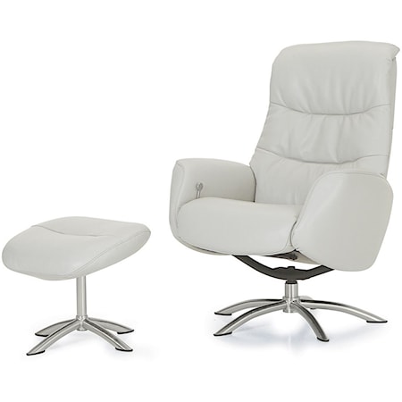 Contemporary Reclining Chair and Ottoman with Chrome Bases