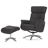 Contemporary Reclining Chair with Swivel Base and Ottoman