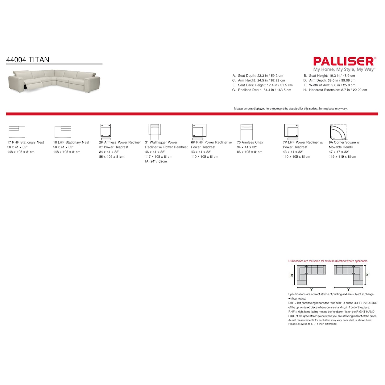 Palliser Titan 3-Seat Sectional Sofa w/ Pwr Head & Pwr Recl