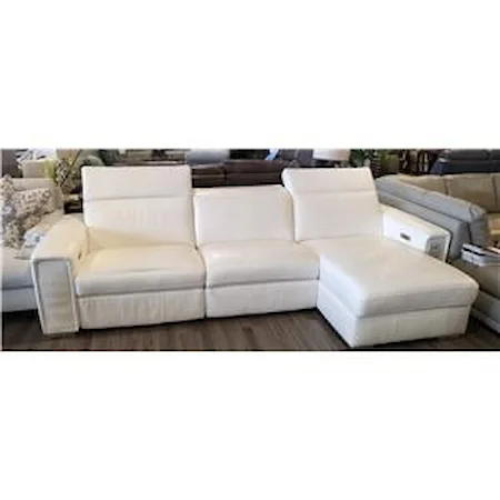 Power Leather Reclining Sectional Sofa With Pwr Recl Chaise and Pwr Headrest