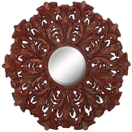 Distressed Red Scroll Mirror