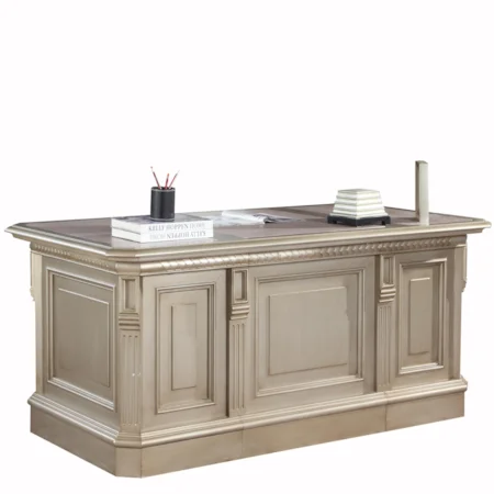 Double Pedestal Executive Desk with Leather Inset Desk Top, 2 File Drawers and Drop Front Keyboard Drawer