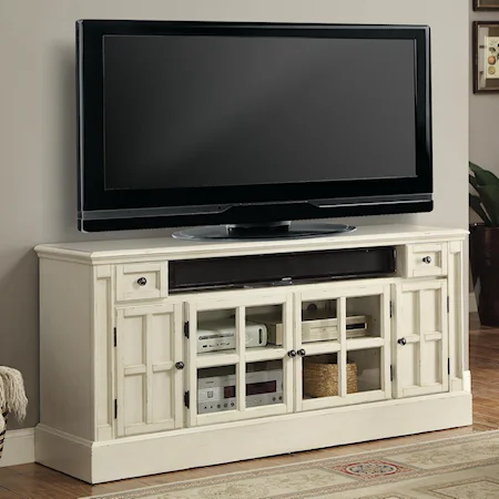 62" TV Console with Power Center and Four Paneled Doors