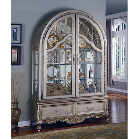 Allure Collector's Cabinet with Arched Case, Bead Molding and 2 Storage Drawers