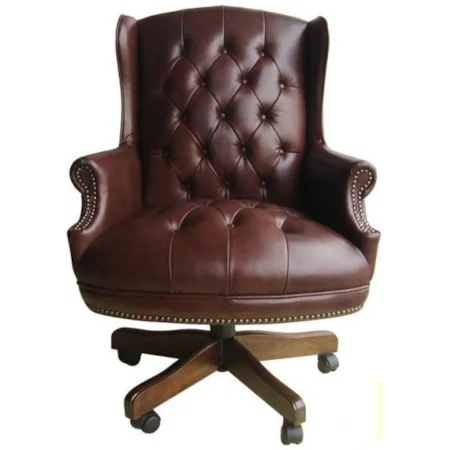 Leather Office Chair with Tufted Seating, Nailhead Trim and Five-Star Base