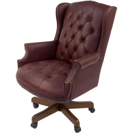 Leather Office Chair with Tufted Seating, Nailhead Trim and Five-Star Base