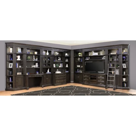 Library Wall Unit with TV Stand and Sliding Ladder