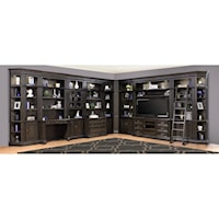 Library Wall Unit with TV Stand and Sliding Ladder
