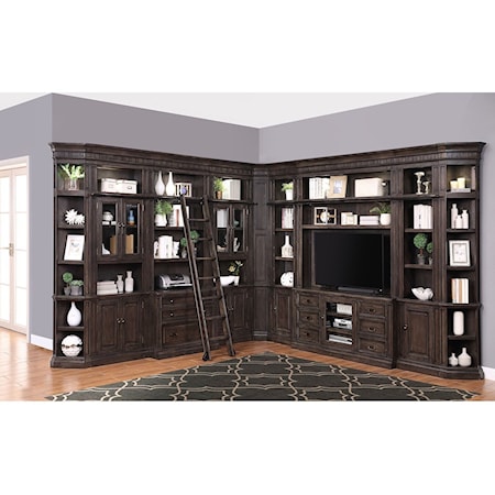 Library Wall Unit with TV Stand and Sliding Ladder