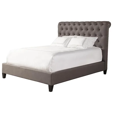 Queen Upholstered Bed with Button Tufting and Nailhead Trim