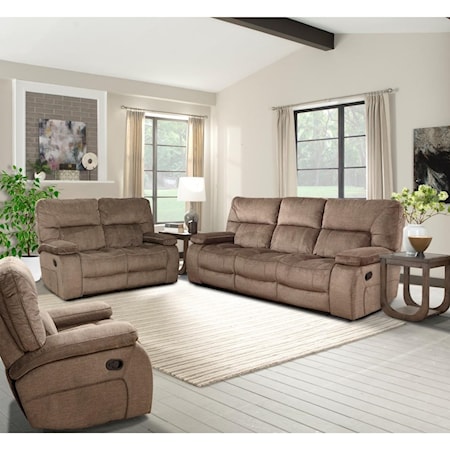 Casual Reclining Living Room Group with Drop Down Console Sofa and Glider Recliner