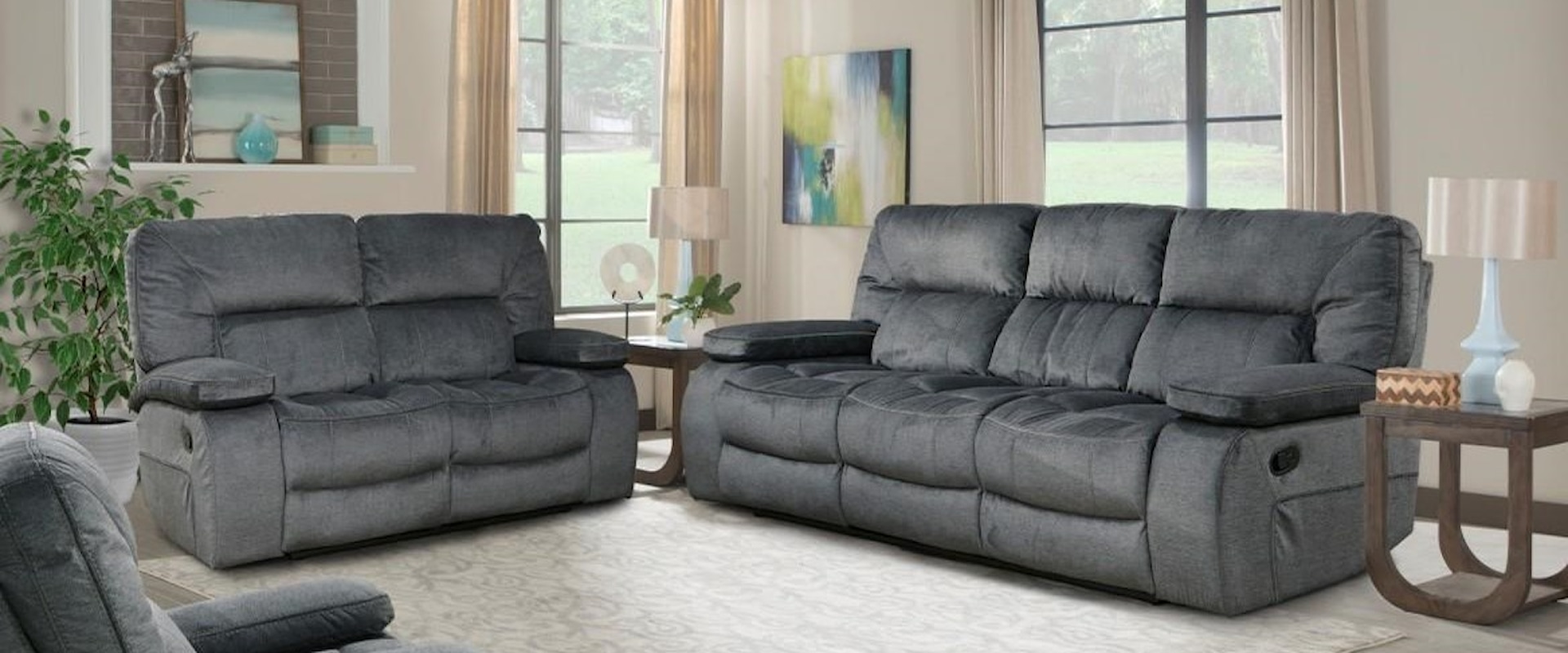 Casual Reclining Living Room Group with Drop Down Console Sofa and Glider Recliner